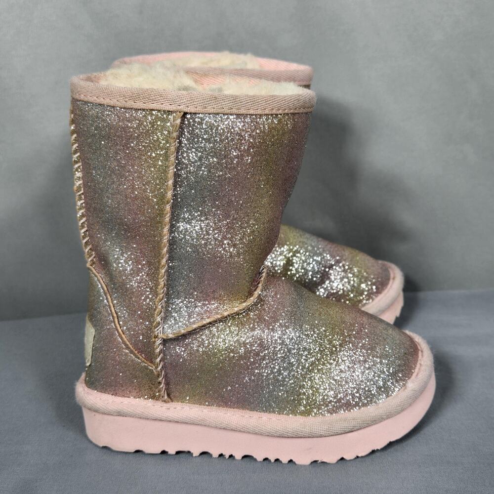 UGG‎ Boots Girls Size 6 Pink Glitter UGGplush Shearling Lined Rainbow Winter